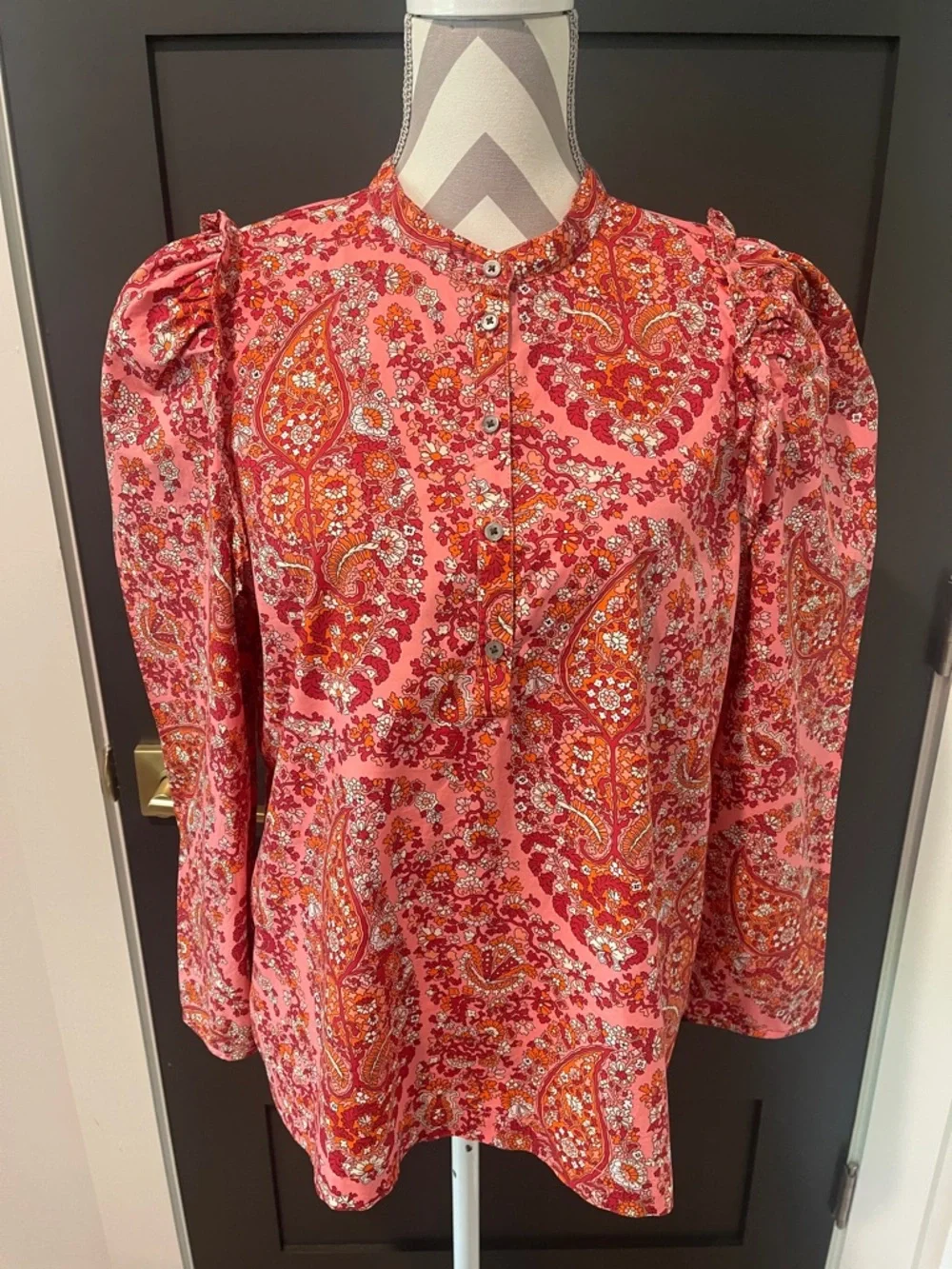 J.Crew Paisley Ruffle Cotton Blouse Size L